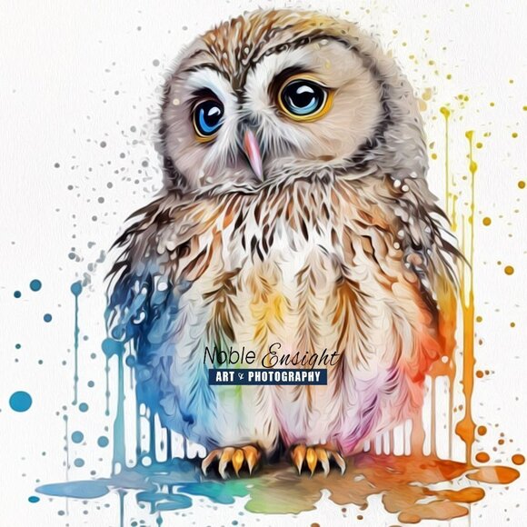 16x20 Owl Watercolor Oil Painting‎ Wall Art Poster - Picture 3 of 6